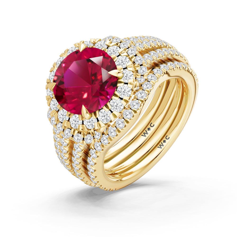 The Azurine Diamond Wedding Band with Created Ruby Cut Diamond in 14KT Yellow Gold view 3
