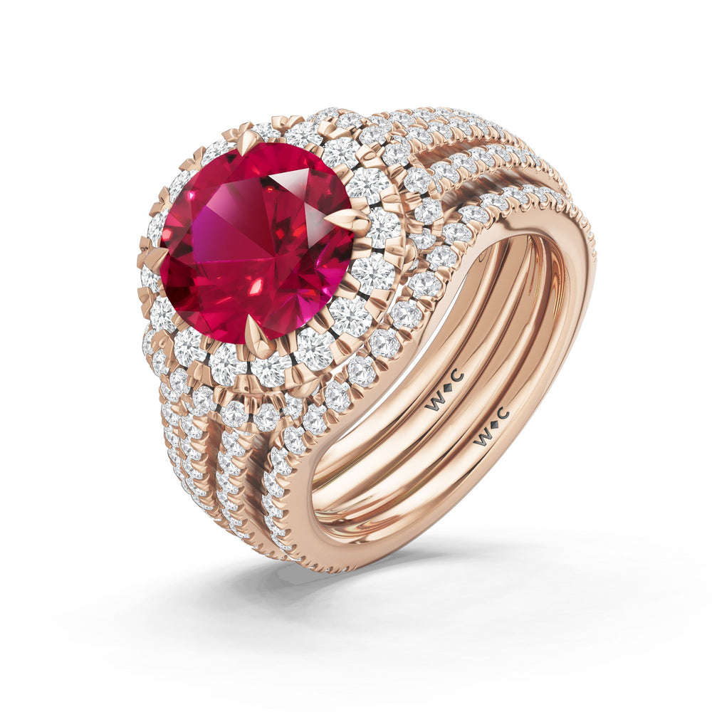 The Azurine Diamond Wedding Band with Created Ruby Cut Diamond in 14KT Rose Gold view 3
