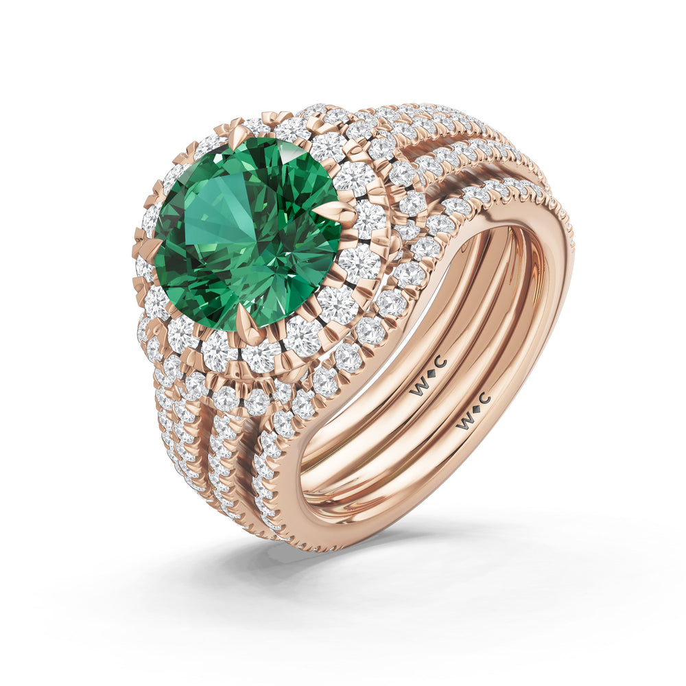 The Azurine Diamond Wedding Band with Created Emerald Cut Diamond in 14KT Rose Gold view 3
