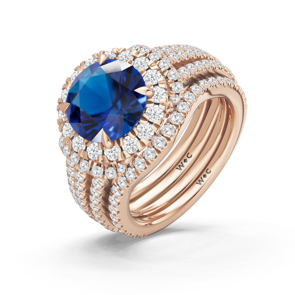 The Azurine Diamond Wedding Band with Created Blue Sapphire Cut Diamond in 14KT Rose Gold view 3
