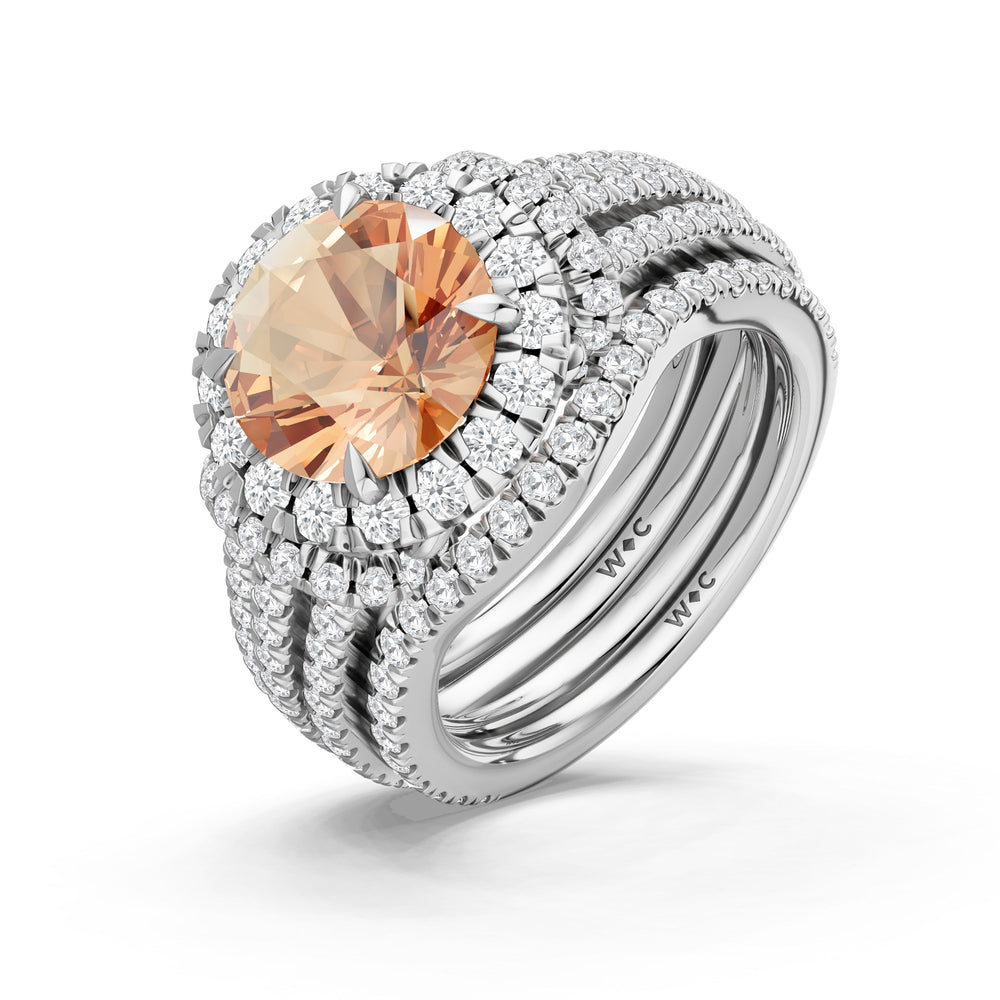 The Azurine Diamond Wedding Band with Created Morganite Cut Diamond in 14KT Platinum view 3
