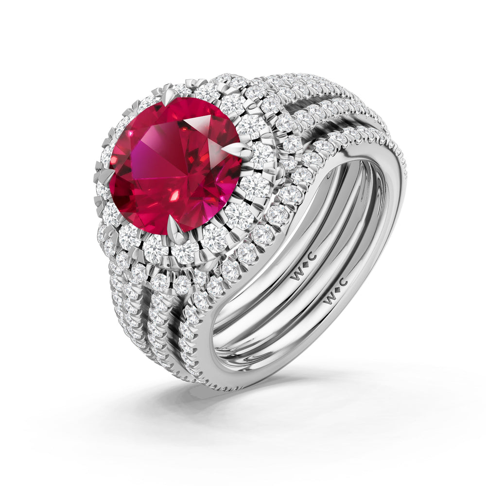 The Azurine Diamond Wedding Band with Created Ruby Cut Diamond in 14KT Platinum view 3

