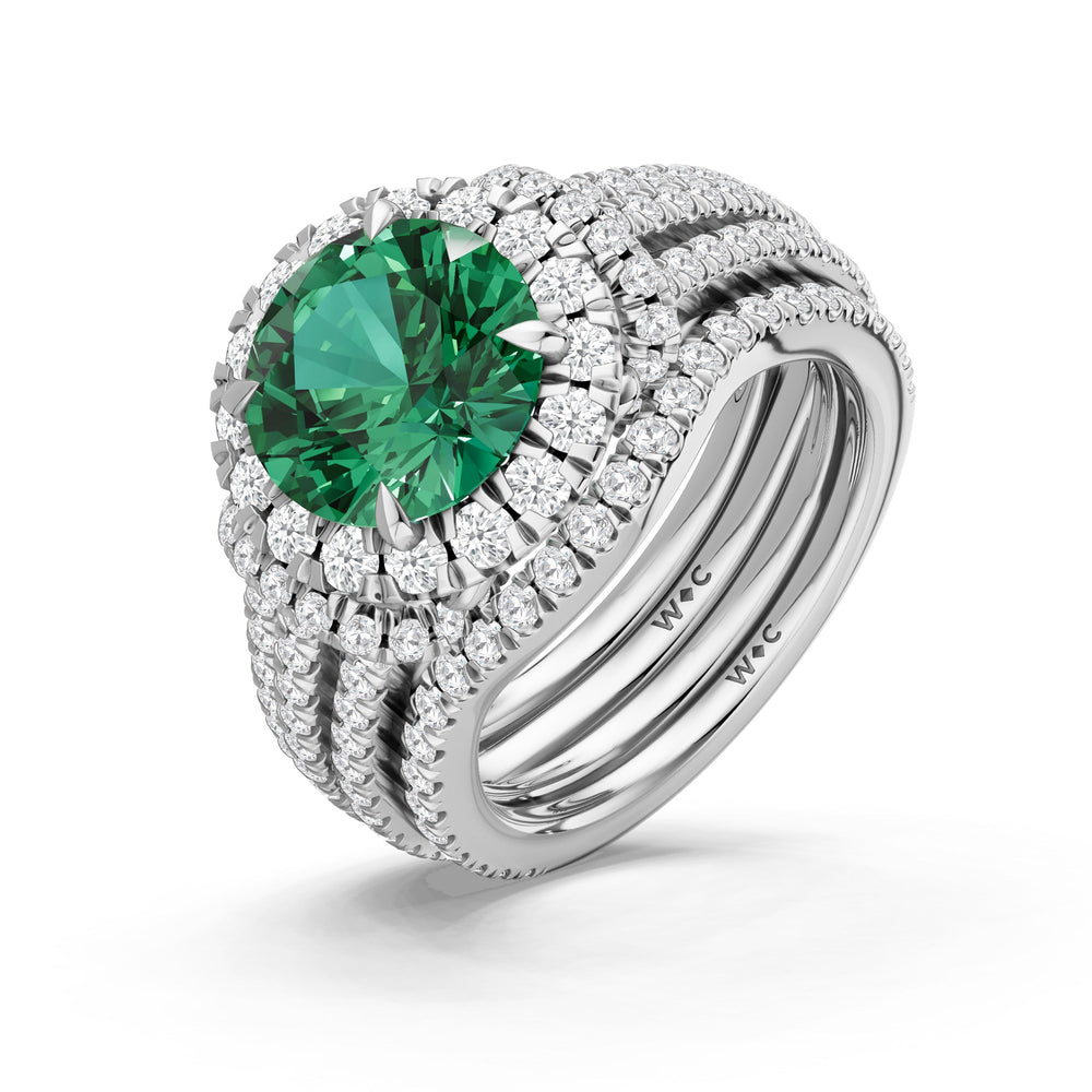 The Azurine Diamond Wedding Band with Created Emerald Cut Diamond in 14KT Platinum view 3
