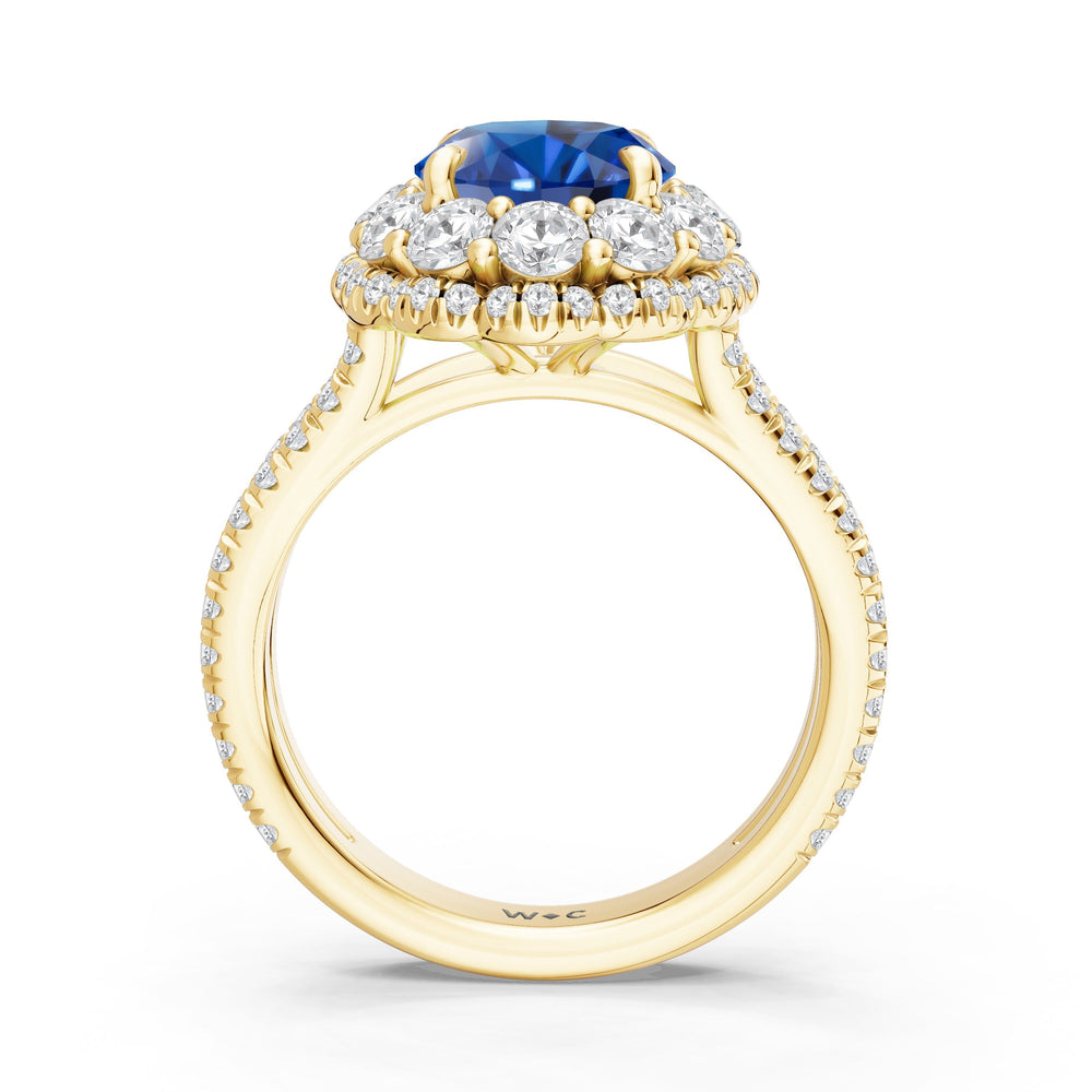 The Esmer Ring with Created Blue Sapphire Cut Diamond in 14KT Yellow Gold view 2
