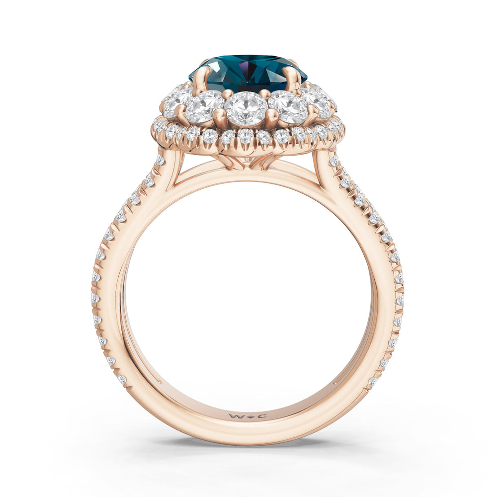 The Esmer Ring with Created London Blue Topaz Cut Diamond in 14KT Rose Gold view 2
