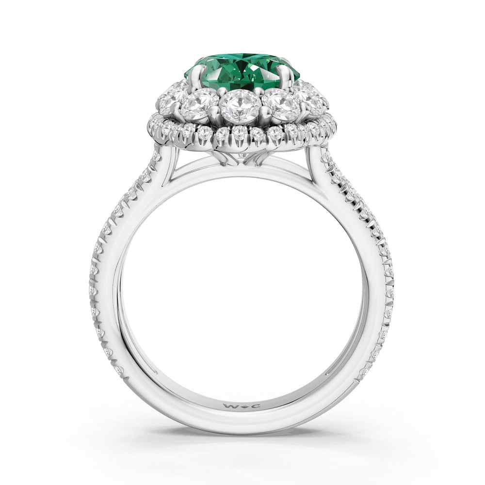The Esmer Ring with Created Emerald Cut Diamond in 14KT Platinum view 2
