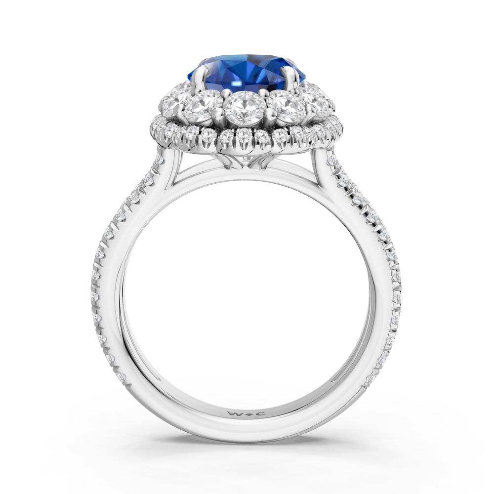 The Esmer Ring with Created Blue Sapphire Cut Diamond in 14KT Platinum view 2
