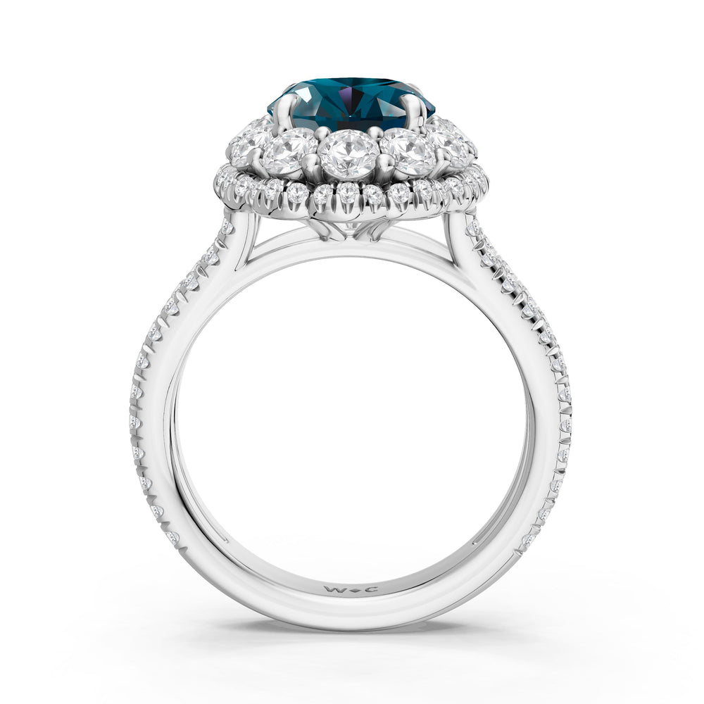 The Esmer Ring with Created London Blue Topaz Cut Diamond in 14KT Platinum view 2
