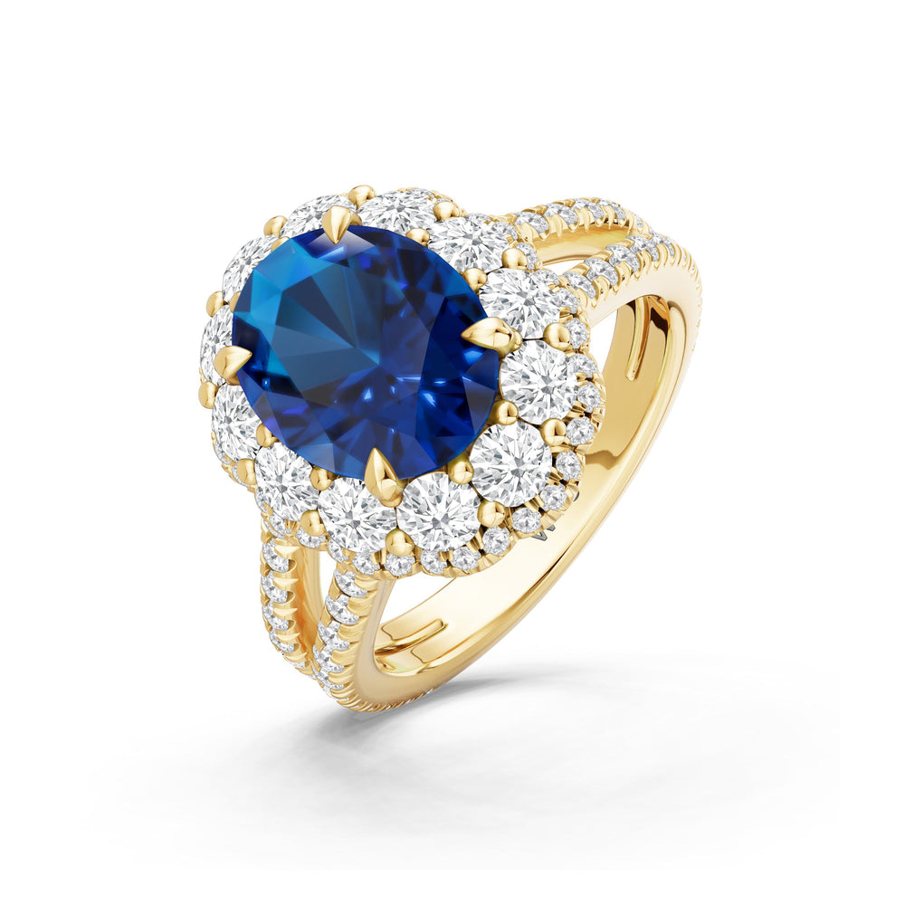 The Esmer Ring with Created Blue Sapphire Cut Diamond in 14KT Yellow Gold view 3
