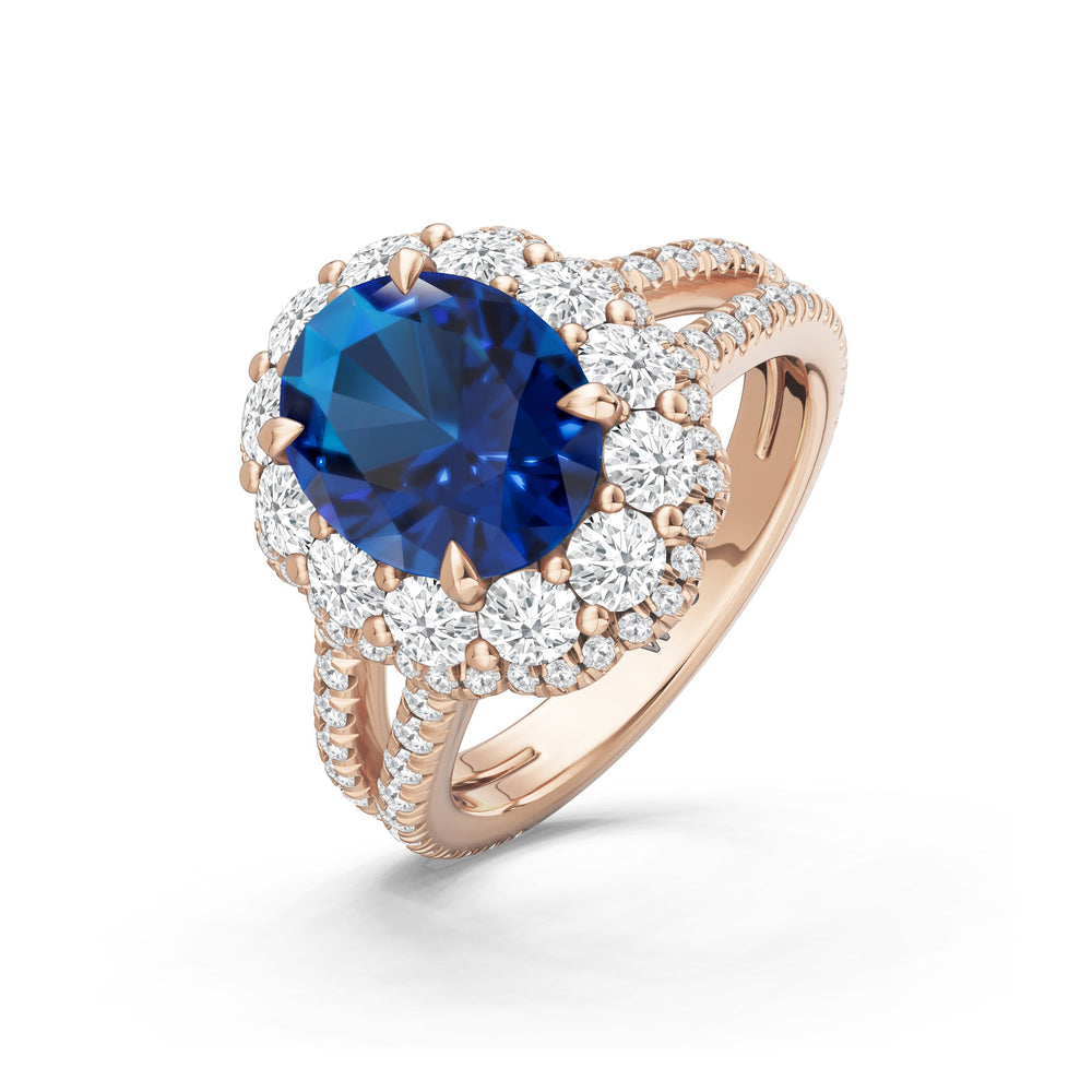 The Esmer Ring with Created Blue Sapphire Cut Diamond in 14KT Rose Gold view 3

