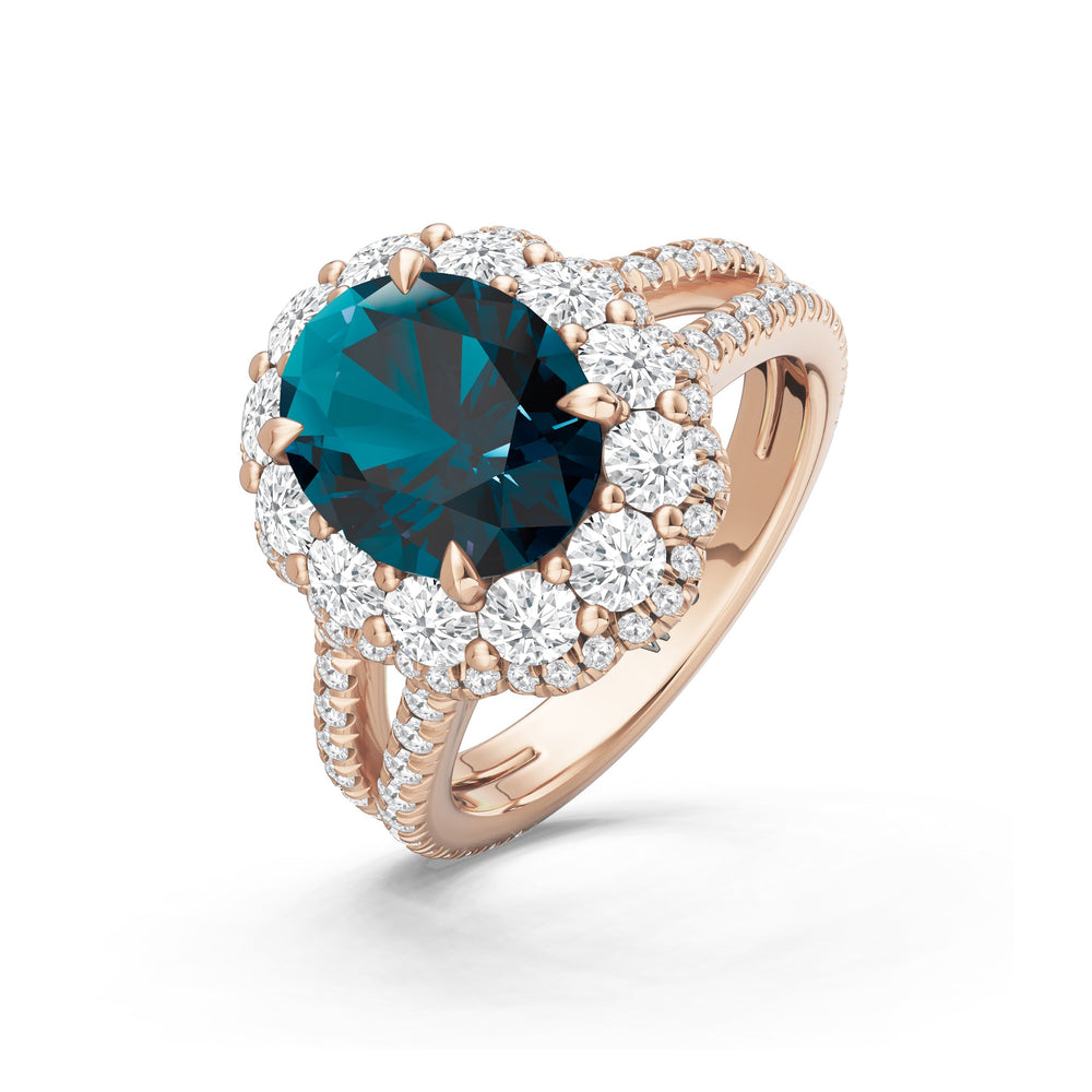The Esmer Ring with Created London Blue Topaz Cut Diamond in 14KT Rose Gold view 3
