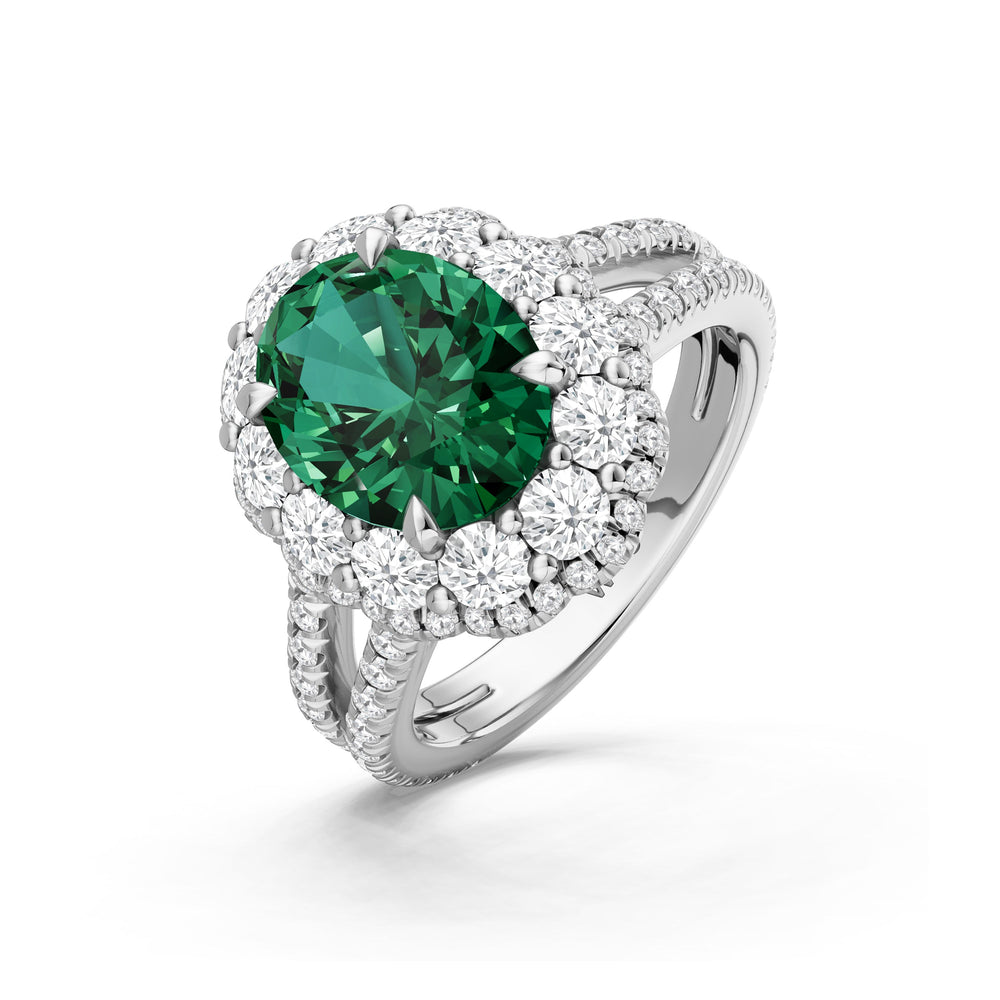 The Esmer Ring with Created Emerald Cut Diamond in 14KT Platinum view 3
