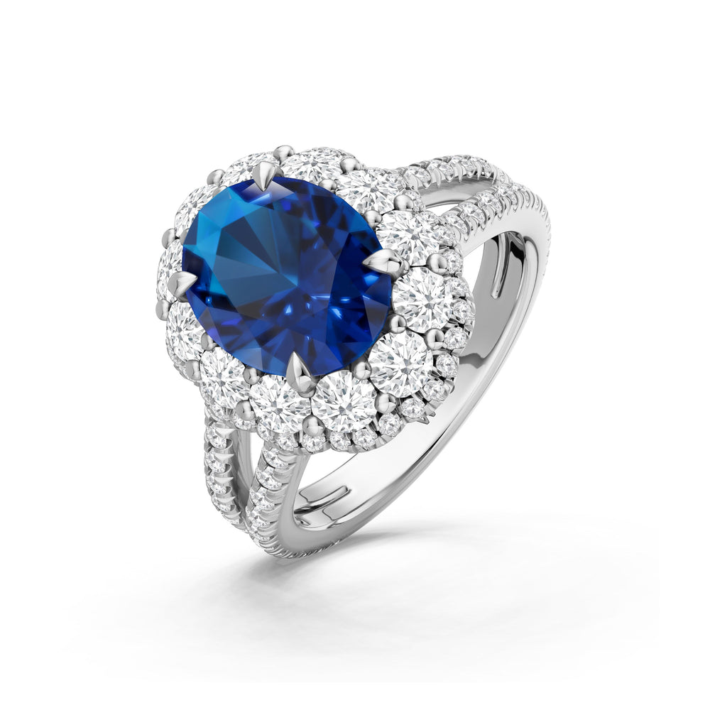 The Esmer Ring with Created Blue Sapphire Cut Diamond in 14KT Platinum view 3
