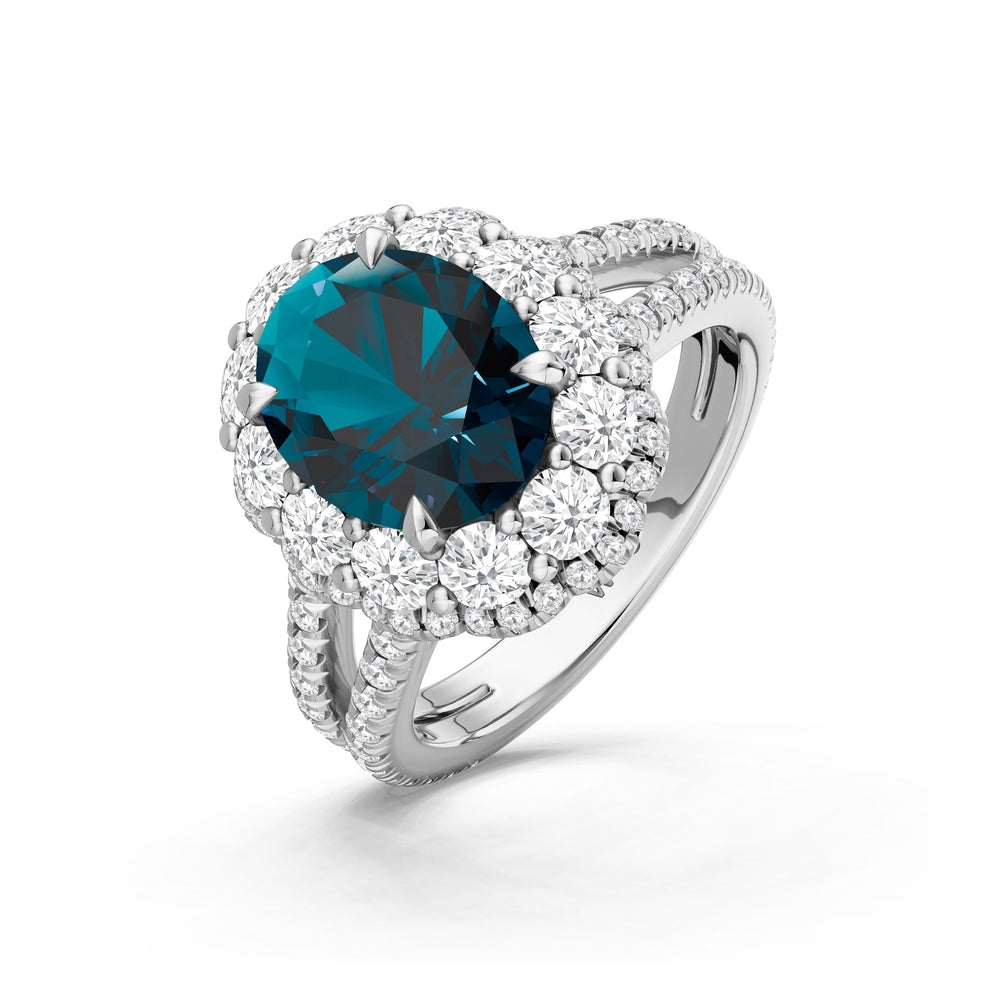 The Esmer Ring with Created London Blue Topaz Cut Diamond in 14KT Platinum view 3
