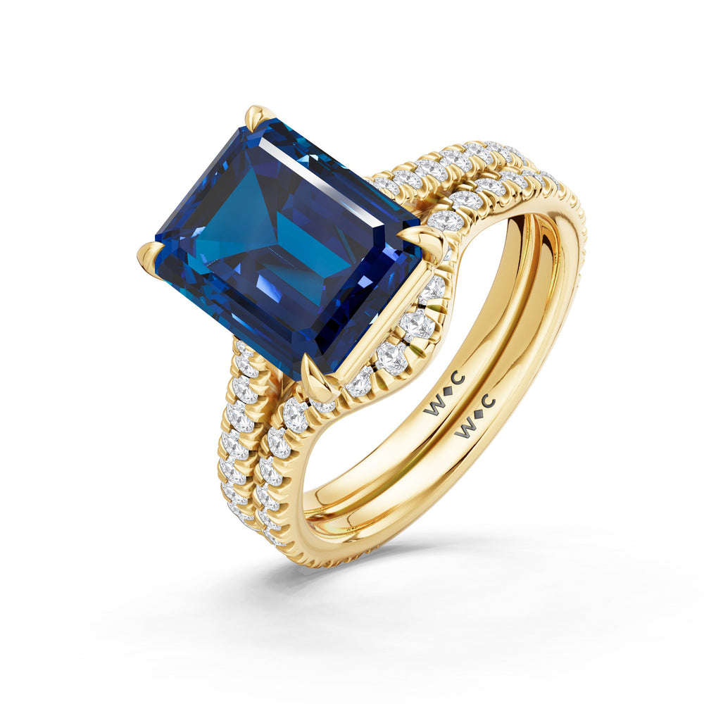 The Rosavira Ring with Created Blue Sapphire Cut Diamond in 14KT Yellow Gold view 4
