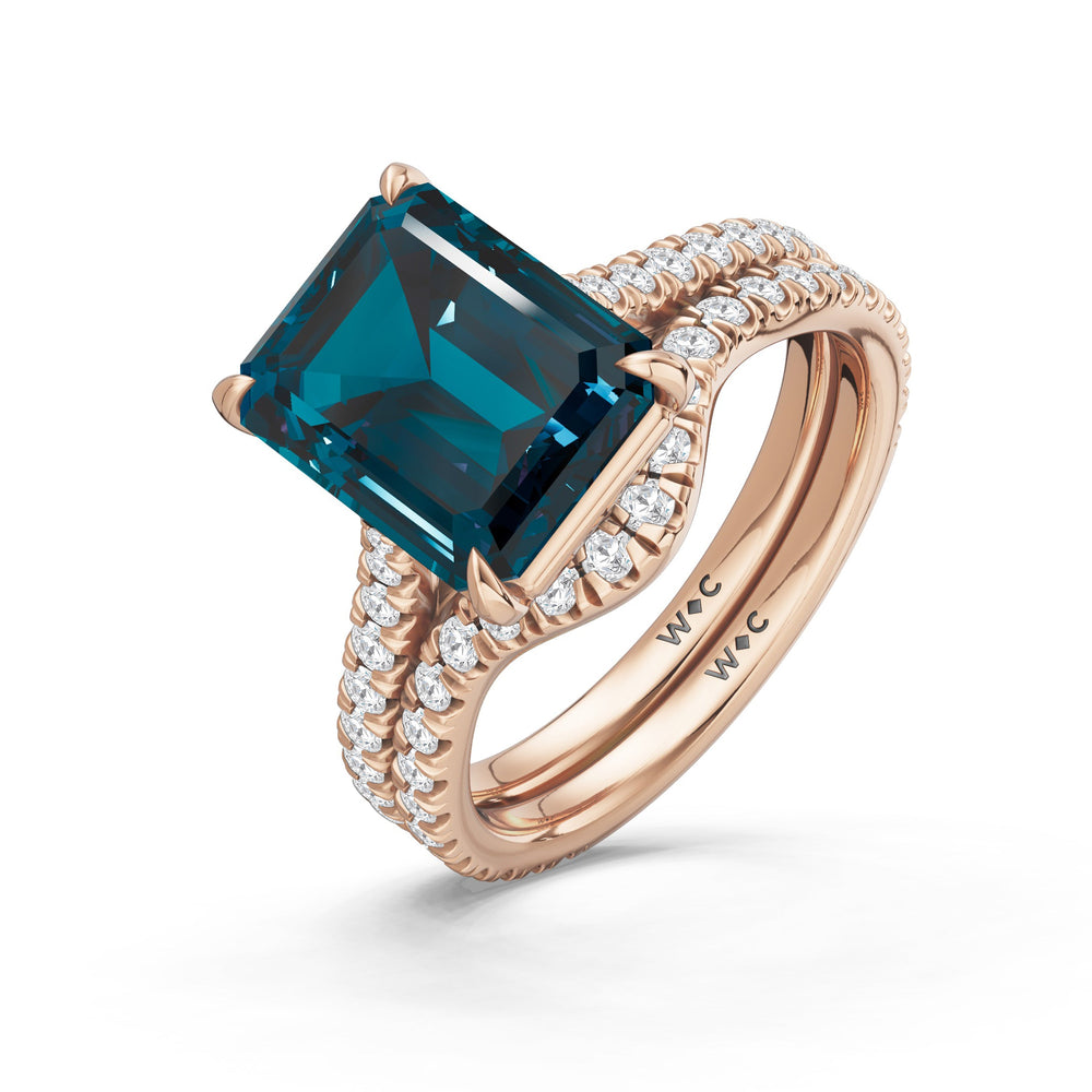 The Rosavira Ring with Created London Blue Topaz Cut Diamond in 14KT Rose Gold view 4
