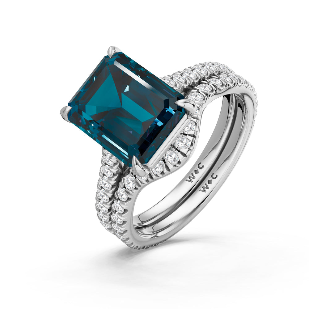 The Rosavira Ring with Created London Blue Topaz Cut Diamond in 14KT Platinum view 4
