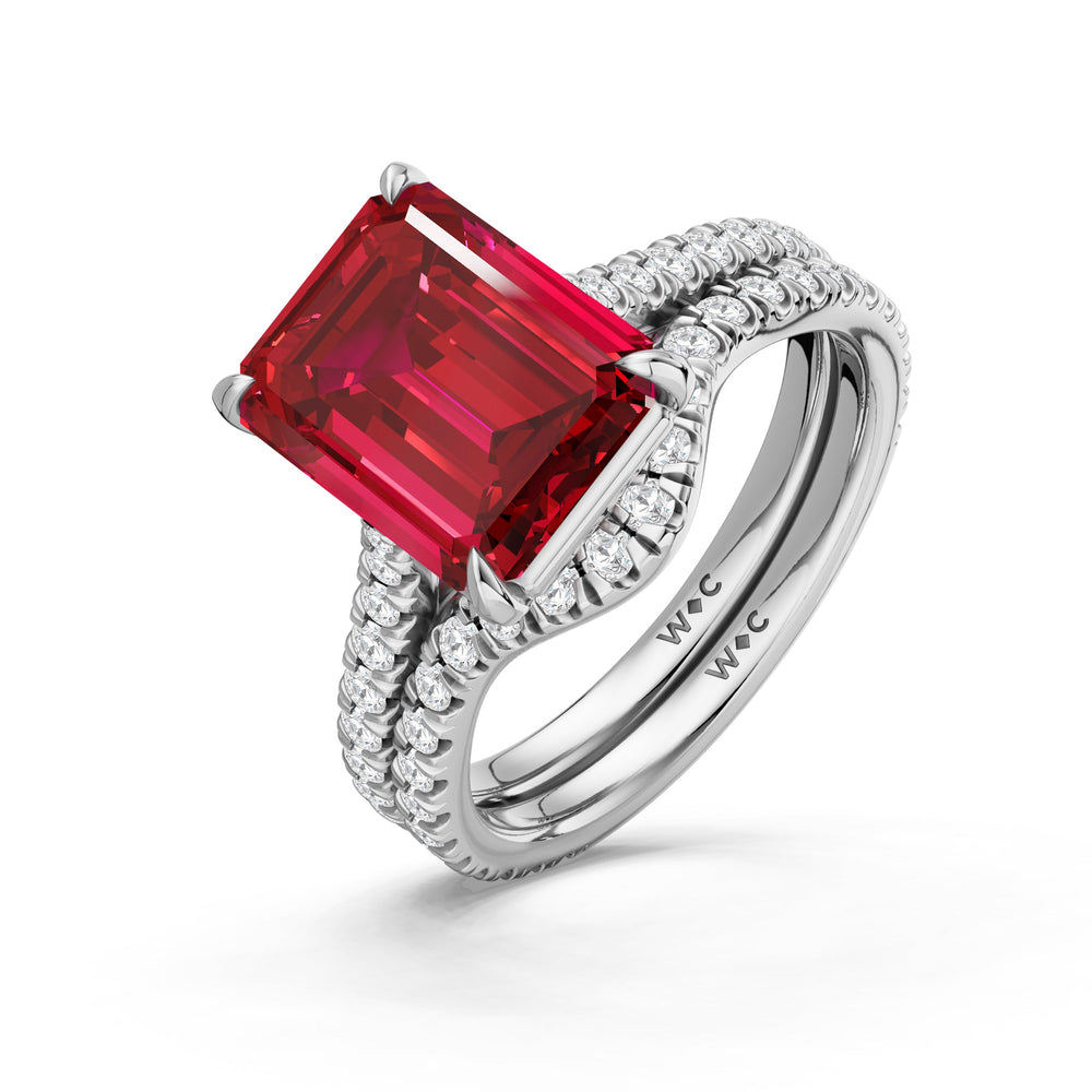 The Rosavira Diamond Wedding Band with Created Ruby Cut Diamond in 14KT Platinum view 3
