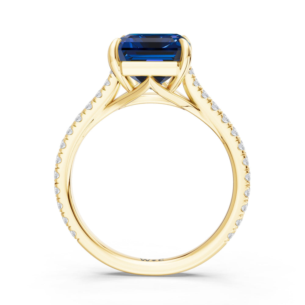 The Rosavira Ring with Created Blue Sapphire Cut Diamond in 14KT Yellow Gold view 2
