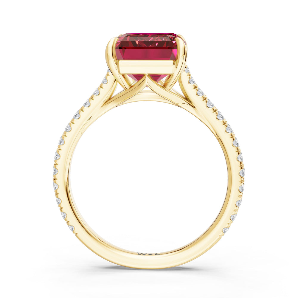 The Rosavira Ring with Created Ruby Cut Diamond in 14KT Yellow Gold view 2
