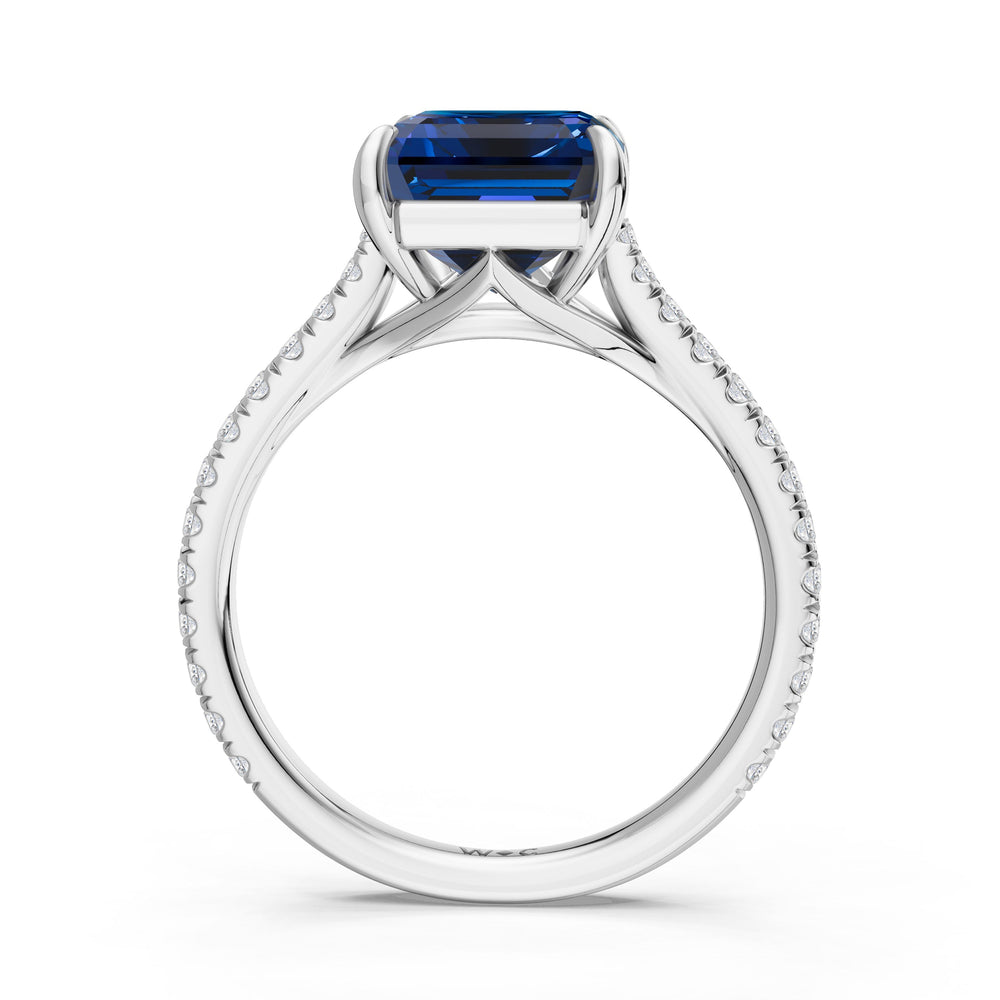The Rosavira Ring with Created Blue Sapphire Cut Diamond in 14KT Platinum view 2
