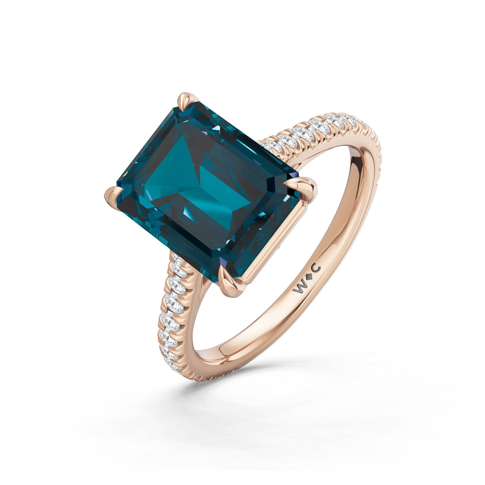 The Rosavira Ring with Created London Blue Topaz Cut Diamond in 14KT Rose Gold view 3
