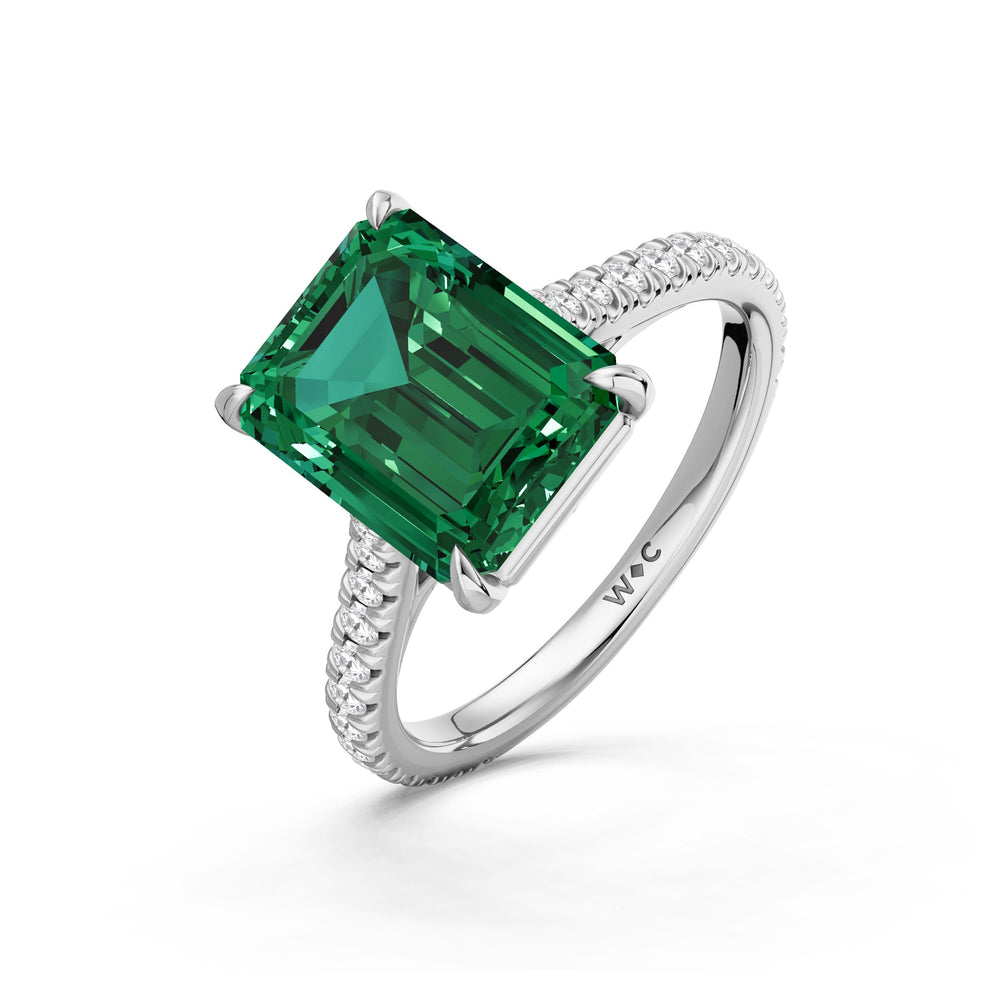 The Rosavira Ring with Created Emerald Cut Diamond in 14KT Platinum view 3
