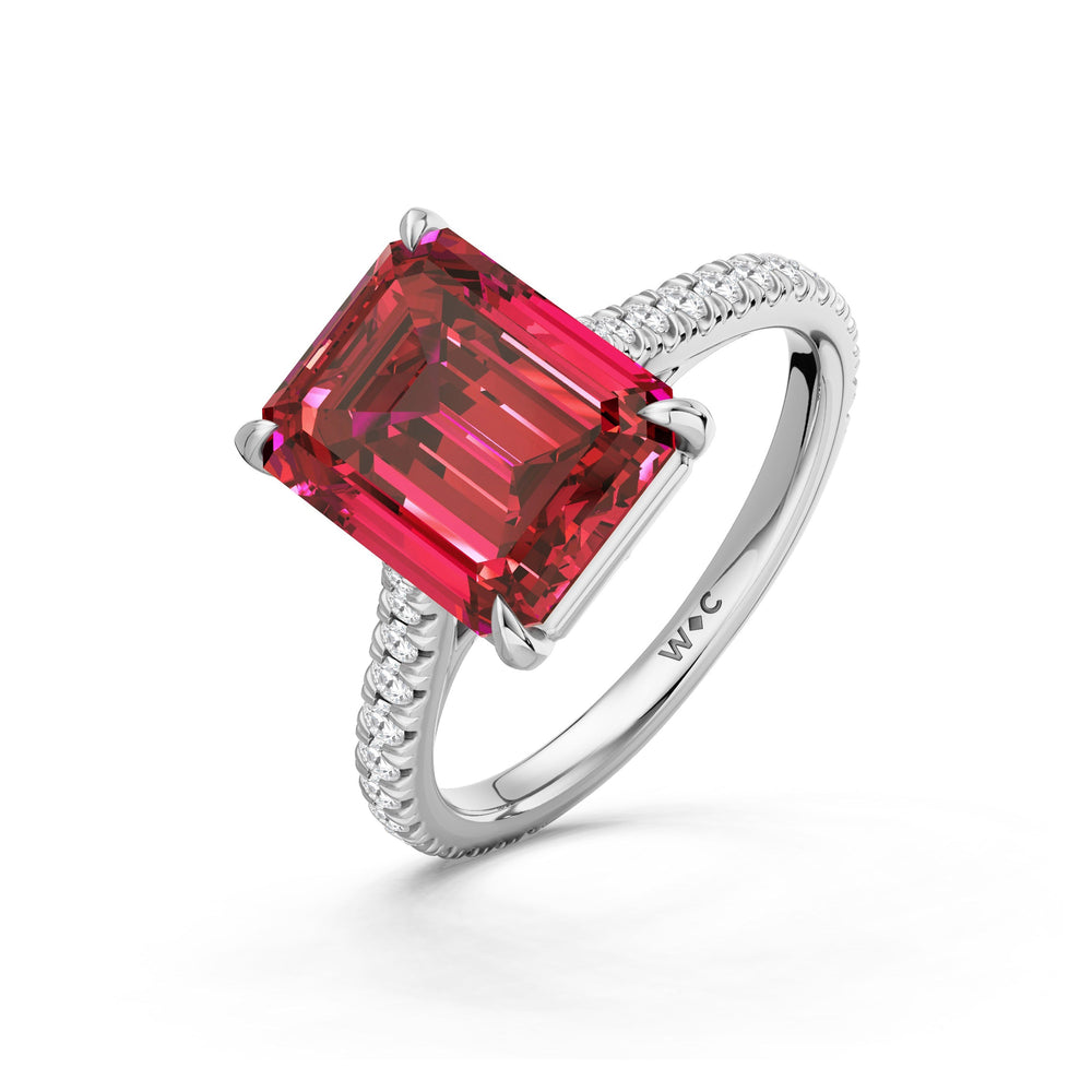 The Rosavira Ring with Created Ruby Cut Diamond in 14KT Platinum view 3
