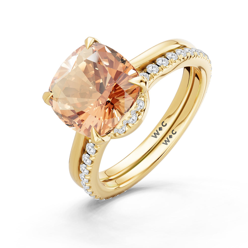 The Verdelle Diamond Wedding Band with Created Morganite Cut Diamond in 14KT Yellow Gold view 3
