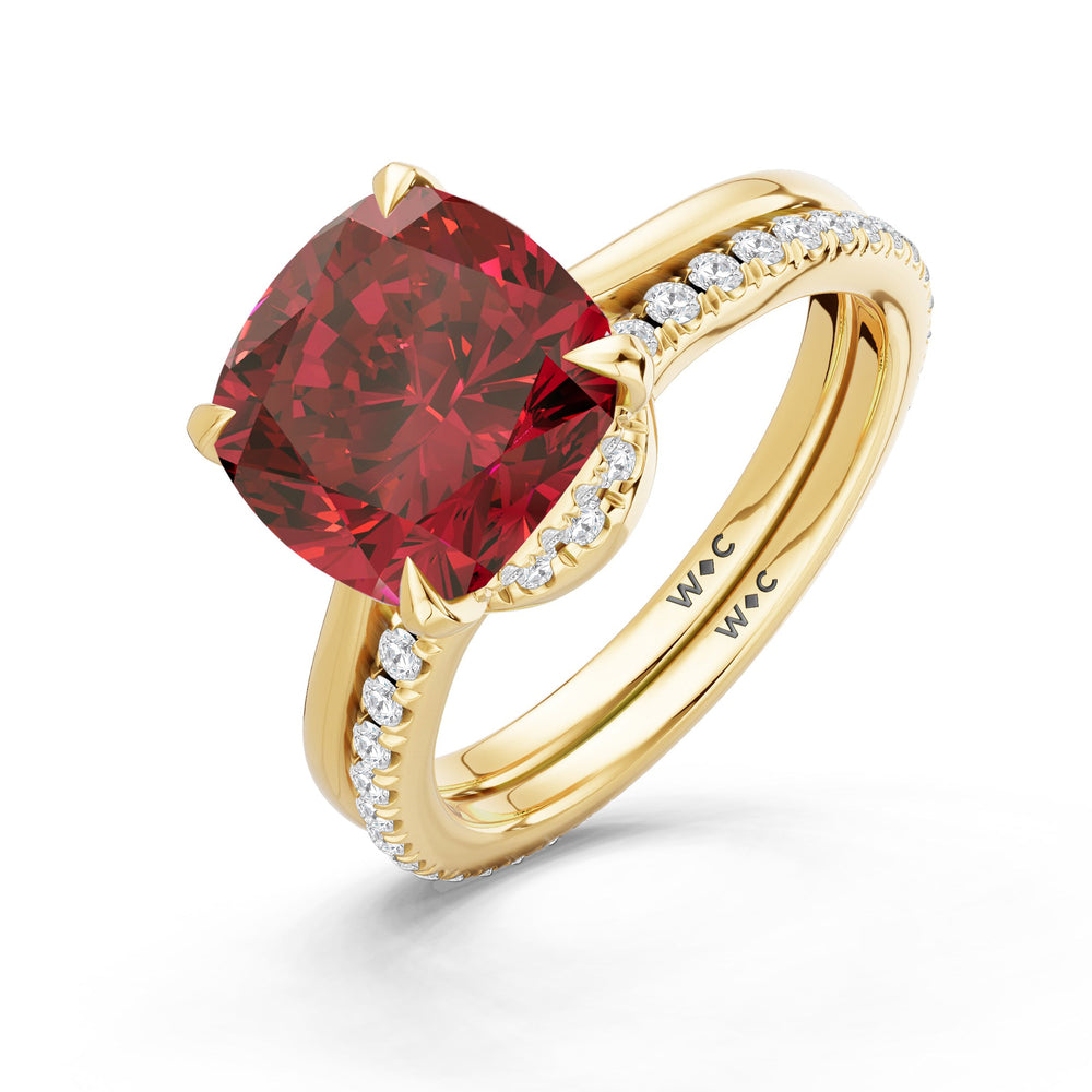The Verdelle Diamond Wedding Band with Created Ruby Cut Diamond in 14KT Yellow Gold view 3
