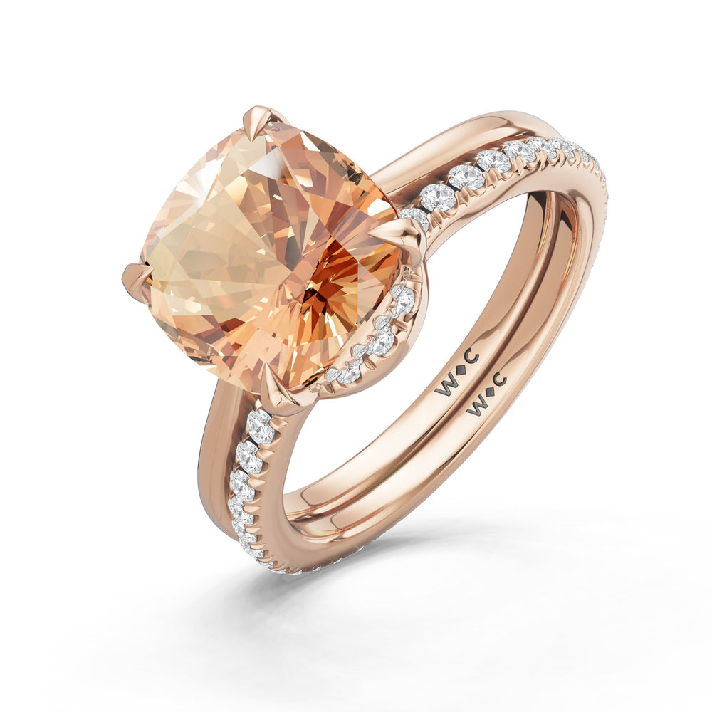 The Verdelle Diamond Wedding Band with Created Morganite Cut Diamond in 14KT Rose Gold view 3
