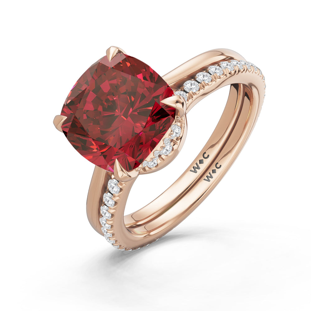 The Verdelle Ring with Created Ruby Cut Diamond in 14KT Rose Gold view 4
