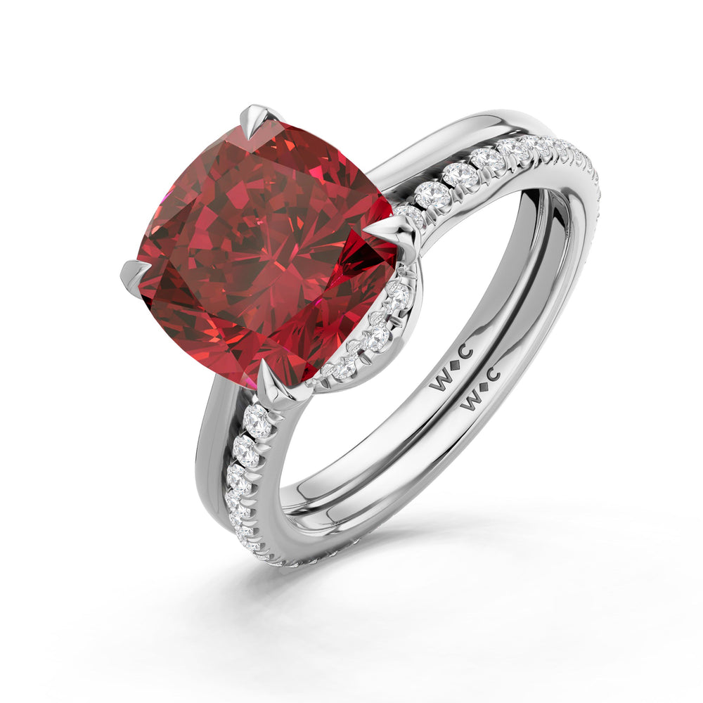 The Verdelle Diamond Wedding Band with Created Ruby Cut Diamond in 14KT Platinum view 3
