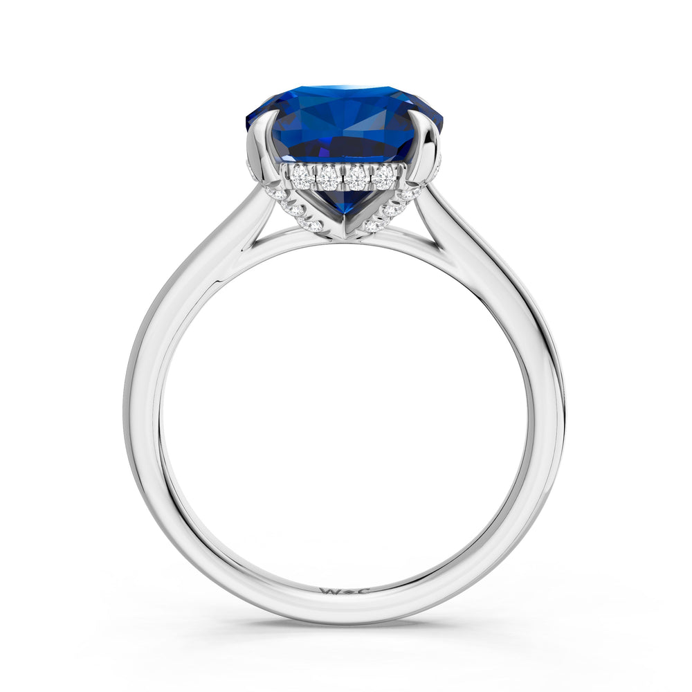 The Verdelle Ring with Created Blue Sapphire Cut Diamond in 14KT Platinum view 2
