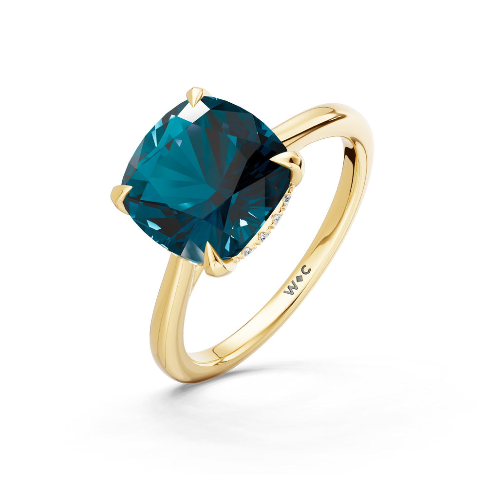 The Verdelle Ring with Created London Blue Topaz Cut Diamond in 14KT Yellow Gold view 3
