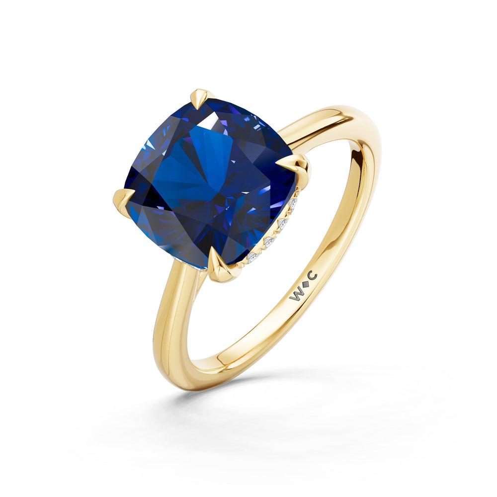 The Verdelle Ring with Created Blue Sapphire Cut Diamond in 14KT Yellow Gold view 3
