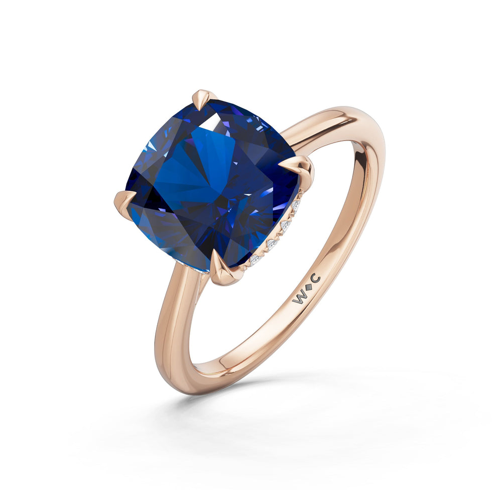 The Verdelle Ring with Created Blue Sapphire Cut Diamond in 14KT Rose Gold view 3
