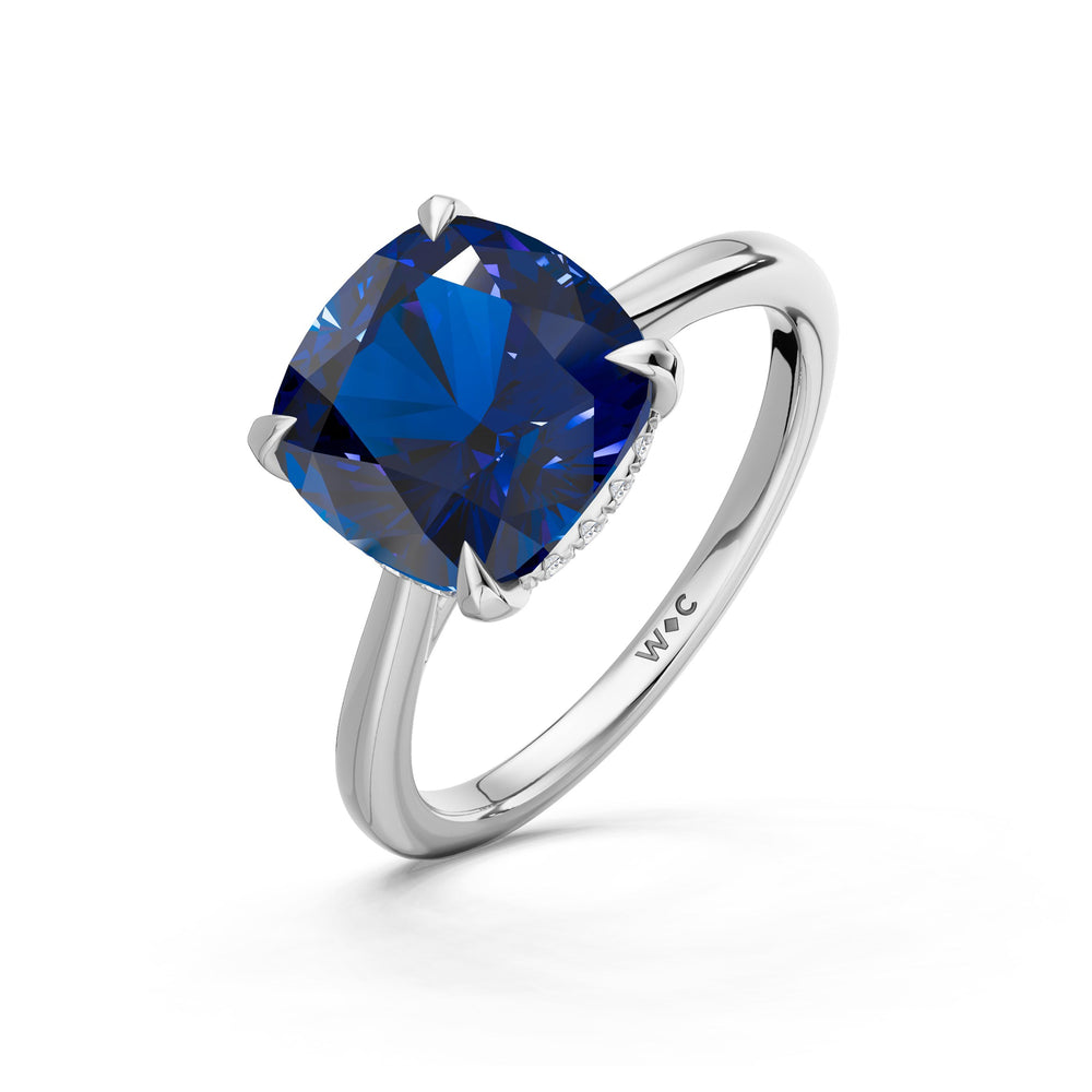 The Verdelle Ring with Created Blue Sapphire Cut Diamond in 14KT Platinum view 3
