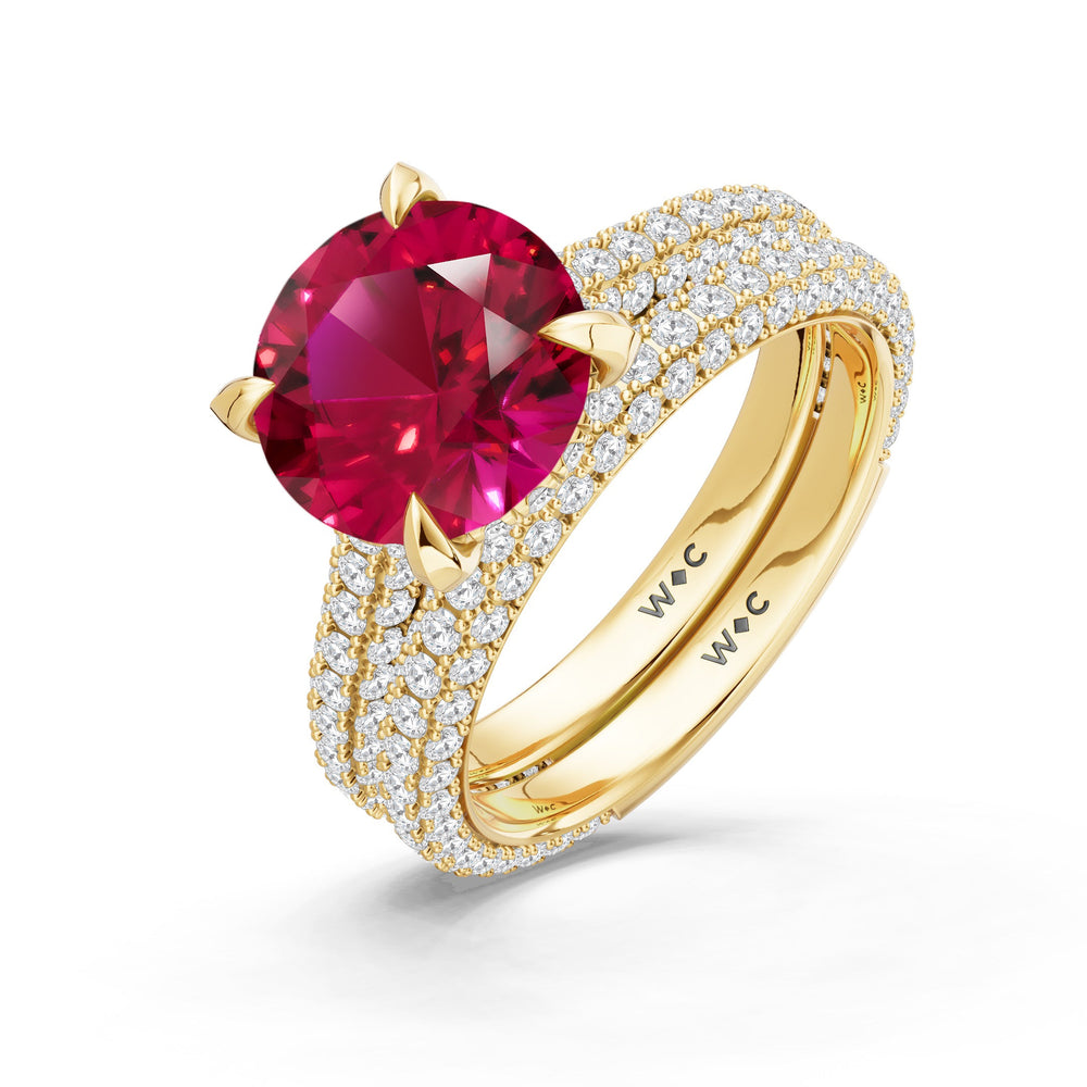 The Mariner Diamond Wedding Band with Created Ruby Cut Diamond in 14KT Yellow Gold view 3
