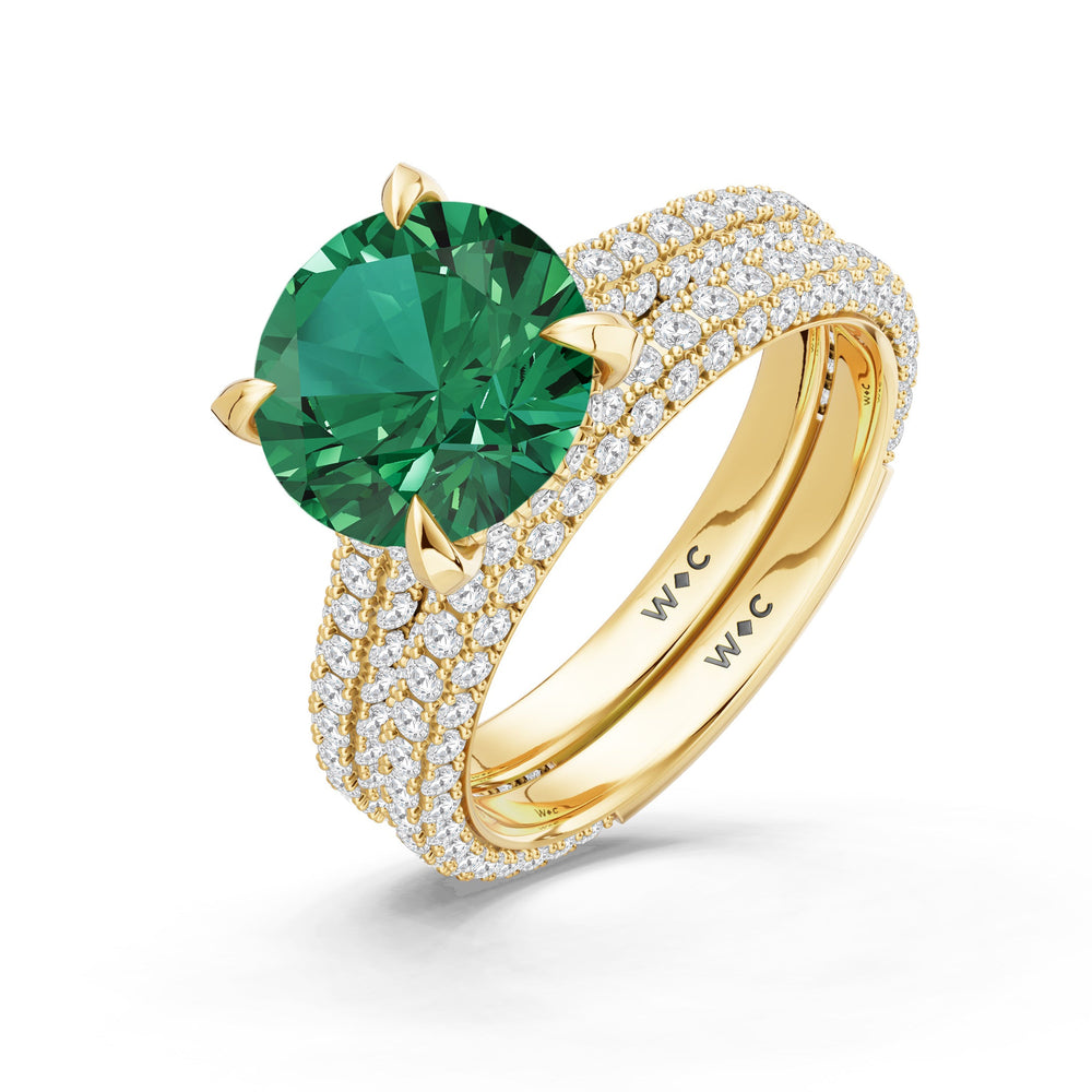 The Mariner Diamond Wedding Band with Created Emerald Cut Diamond in 14KT Yellow Gold view 3
