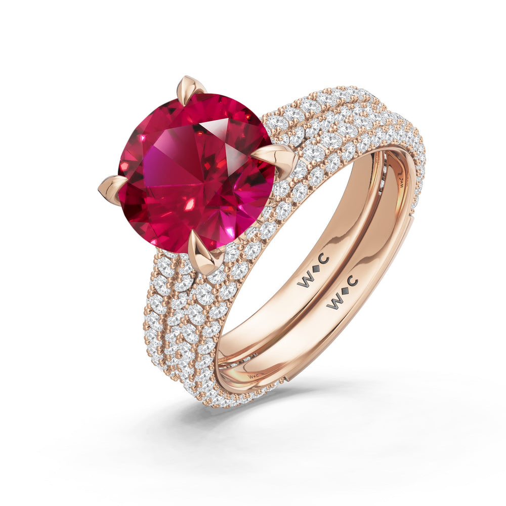 The Mariner Diamond Wedding Band with Created Ruby Cut Diamond in 14KT Rose Gold view 3
