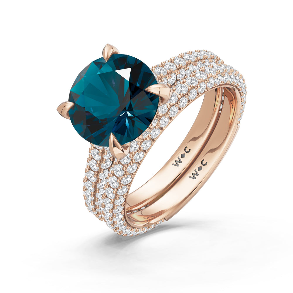 The Mariner Diamond Wedding Band with Created London Blue Topaz Cut Diamond in 14KT Rose Gold view 3
