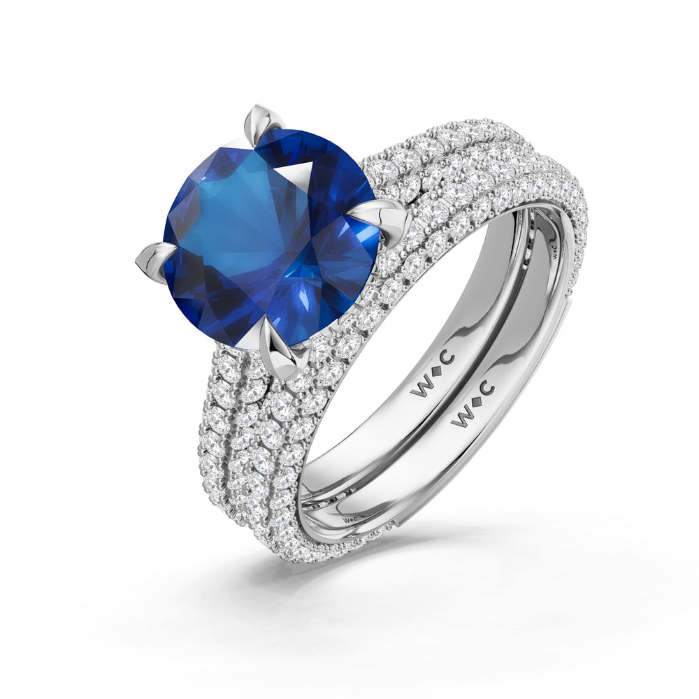 The Mariner Diamond Wedding Band with Created Blue Sapphire Cut Diamond in 14KT Platinum view 3

