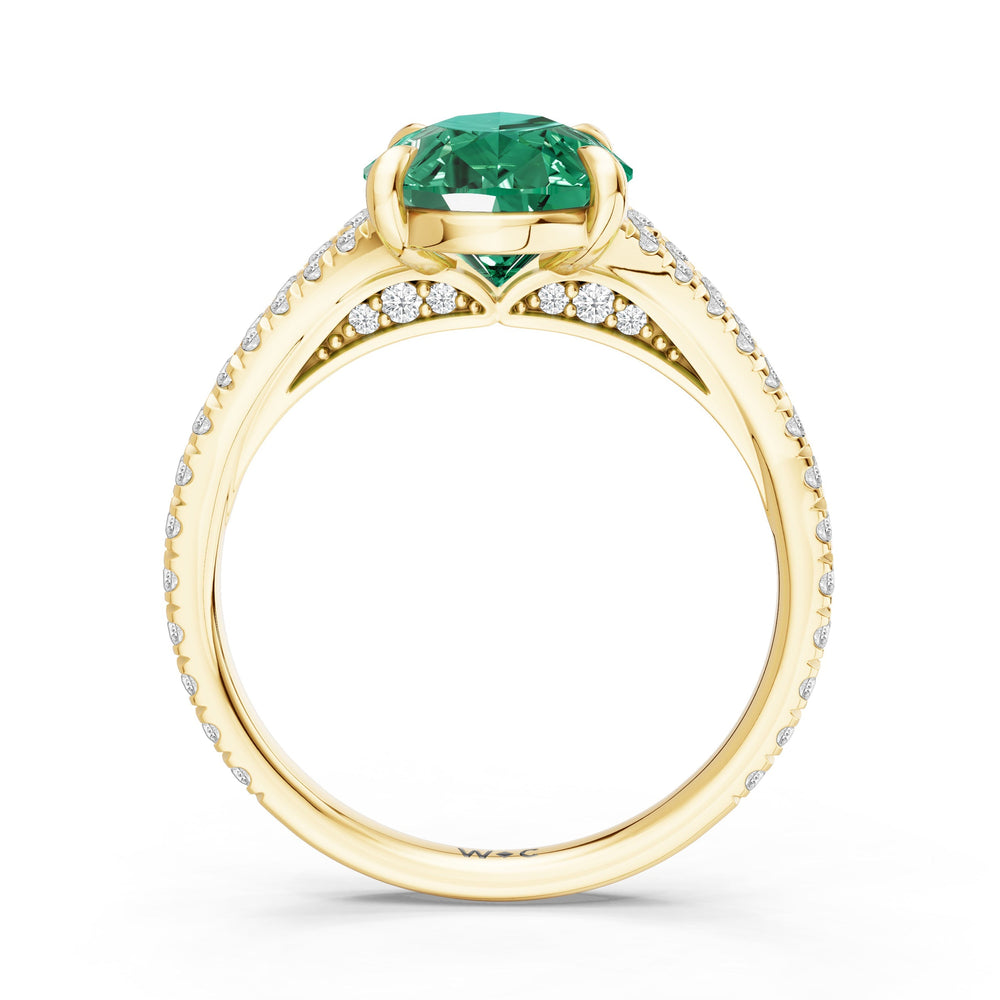 The Celestia Ring with Created Emerald Cut Diamond in 14KT Yellow Gold view 2
