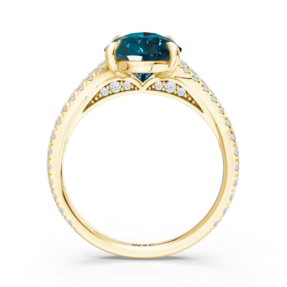 The Celestia Ring with Created London Blue Topaz Cut Diamond in 14KT Yellow Gold view 2
