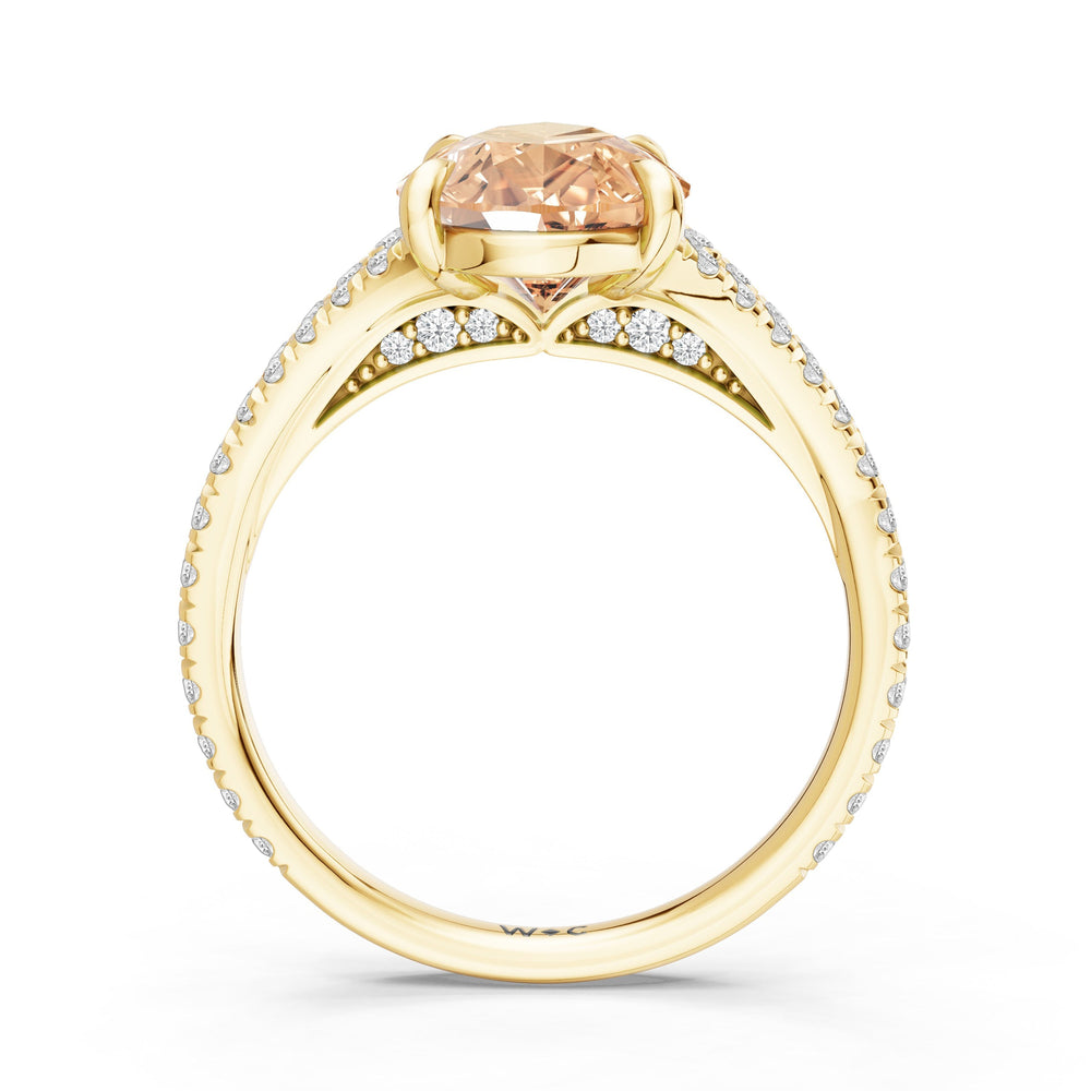 The Celestia Ring with Created Morganite Cut Diamond in 14KT Yellow Gold view 2
