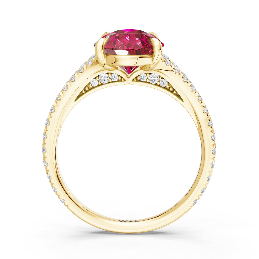 The Celestia Ring with Created Ruby Cut Diamond in 14KT Yellow Gold view 2
