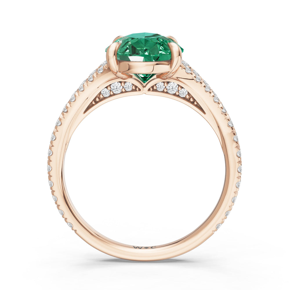 The Celestia Ring with Created Emerald Cut Diamond in 14KT Rose Gold view 2

