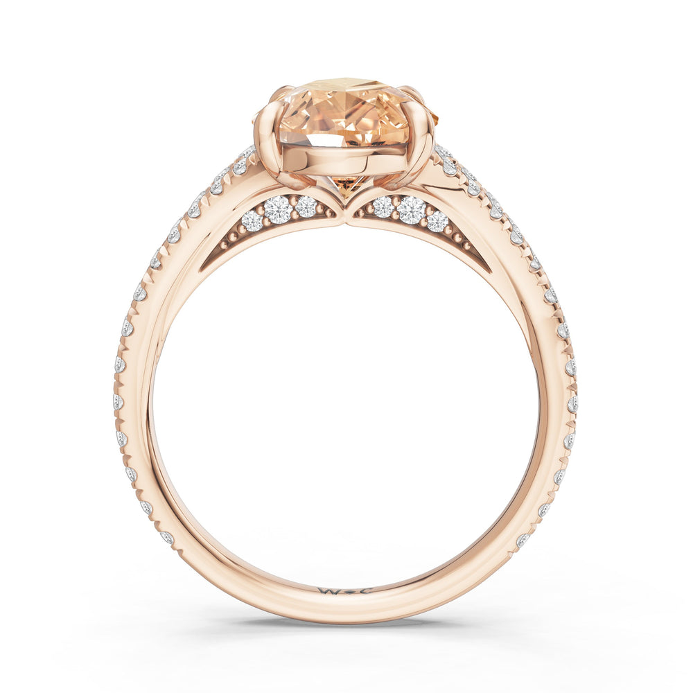 The Celestia Ring with Created Morganite Cut Diamond in 14KT Rose Gold view 2
