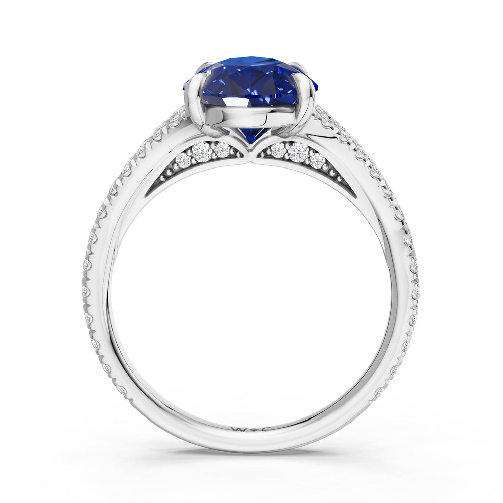 The Celestia Ring with Created Blue Sapphire Cut Diamond in 14KT Platinum view 2
